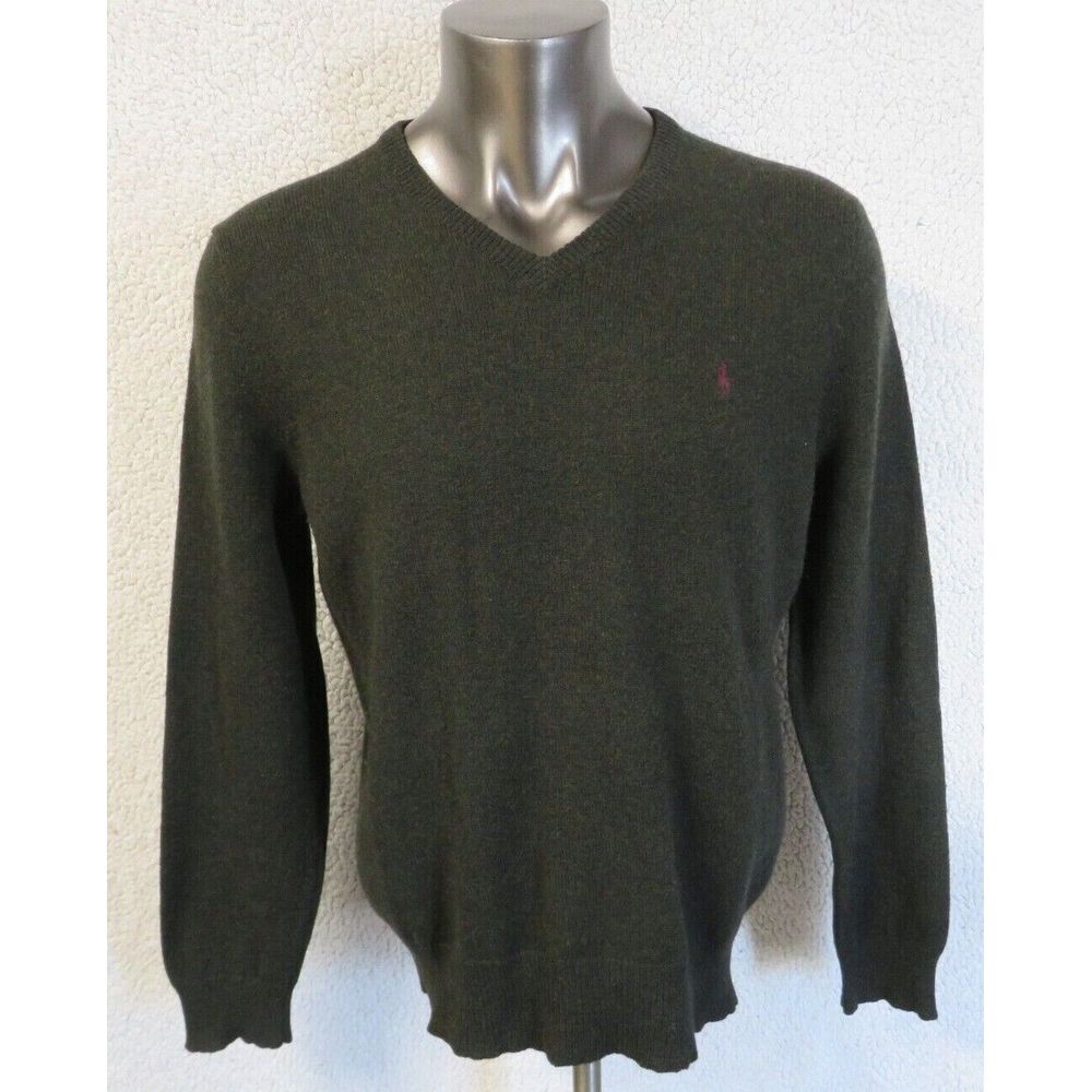 Polo Ralph Lauren Green V Neck Sweater Wool Lambswool Size‎ XL Italian Yarn